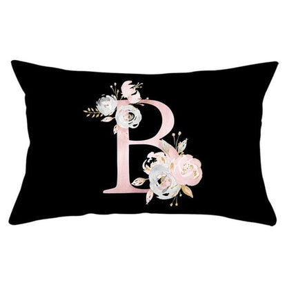 New Light Letter Flower Pillow Covers Alphabet Decorative Pillow Cases ABC Letter Flowers Cushion Covers Black Plush Pillow Case Super Soft Living Room Decorative Cushion Cover Elegant Soft Design 30x50cm
