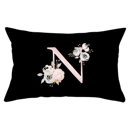 New Light Letter Flower Pillow Covers Alphabet Decorative Pillow Cases ABC Letter Flowers Cushion Covers Black Plush Pillow Case Super Soft Living Room Decorative Cushion Cover Elegant Soft Design 30x50cm