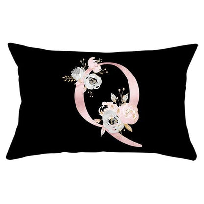 New Light Letter Flower Pillow Covers Alphabet Decorative Pillow Cases ABC Letter Flowers Cushion Covers Black Plush Pillow Case Super Soft Living Room Decorative Cushion Cover Elegant Soft Design 30x50cm