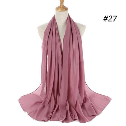 New Long Solid Colorful Soft Chiffon Hijab Elegant Scarf Wrap Lightweight Islamic Head Wear Escharpe Shawls Headband Stole Muslim Hijabs Wrap Headscarf Scarves Colors For Women