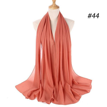 New Long Solid Colorful Soft Chiffon Hijab Elegant Scarf Wrap Lightweight Islamic Head Wear Escharpe Shawls Headband Stole Muslim Hijabs Wrap Headscarf Scarves Colors For Women