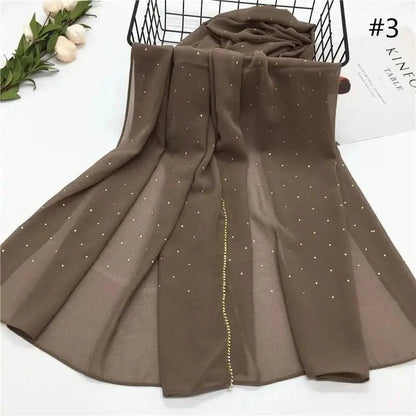 New Luxurious Gold Chiffon Head Scarf Solid Soft Long Muslim Scarves For Women Hijab Musulman Female Shawl and Wrap