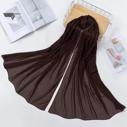 New Luxurious Gold Chiffon Head Scarf Solid Soft Long Muslim Scarves For Women Hijab Musulman Female Shawl and Wrap