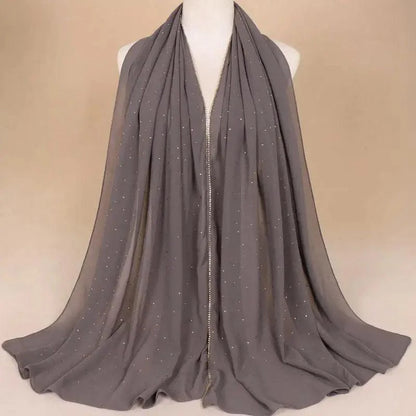 New Luxurious Gold Chiffon Head Scarf Solid Soft Long Muslim Scarves For Women Hijab Musulman Female Shawl and Wrap