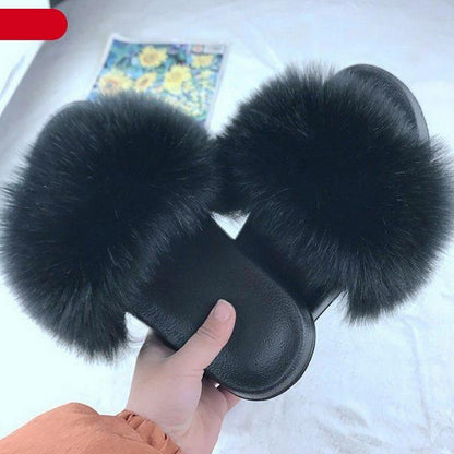 New Luxury Fluffy Slippers Indoor Warm Furry Fur Flip Flops Women Amazing Plush Slides Shoes Warm Comfortable Fuzzy Furry Slippers Indoor Cozy Memory Foam Anti-Slip Flip Flops
