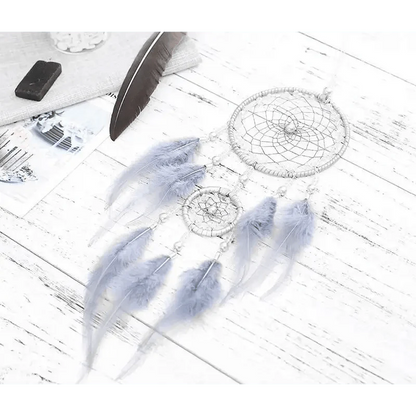 New Luxury Original Silver Gray Dream Catcher 2 Ring Feather Hanging Art Gifts To Bestie Friends Creative Valentine's Day Gifts