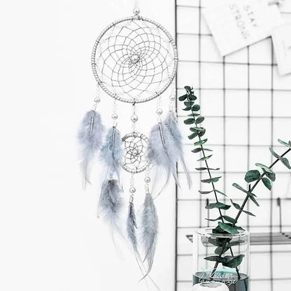 New Luxury Original Silver Gray Dream Catcher 2 Ring Feather Hanging Art Gifts To Bestie Friends Creative Valentine's Day Gifts
