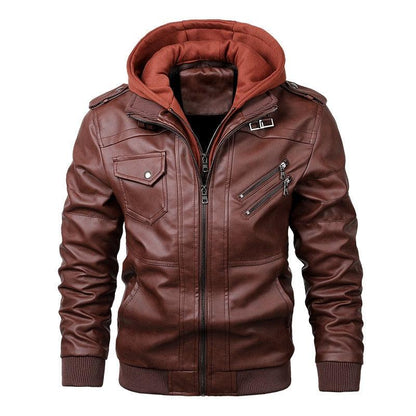 New Men's PU Leather Jackets Autumn Casual Motorcycle Jacket Biker Hooded Jackets Autumn Casual Warm Jacket Men Winter Clothing Jackets Men Black Vintage Motorcycle Jacket With Removable Hood