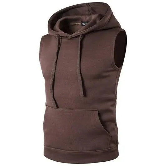 New Men's Solid Sleeveless Hoodie Sweatshirt Casual Loose Drawstring Tops with Pockets Autumn Winter Muscle Sleeveless Hoodies Gym Sport Bodybuilding Hoodie