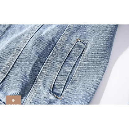 New Sizzling Women's Denim Jacket Fashionable Streetwear Letter Stylish Chic Printed Ripped Holes Jean Patchwork Jeans Female Coat