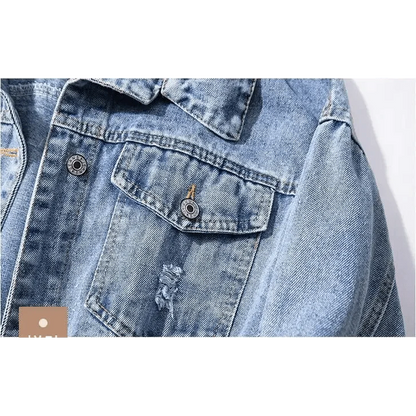 New Sizzling Women's Denim Jacket Fashionable Streetwear Letter Stylish Chic Printed Ripped Holes Jean Patchwork Jeans Female Coat