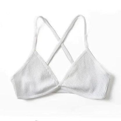 New Soft Comfortable Cotton Bras For Women Thin French Style Bras Deep V Triangle Cup Cross Beauty Back Bra Small size