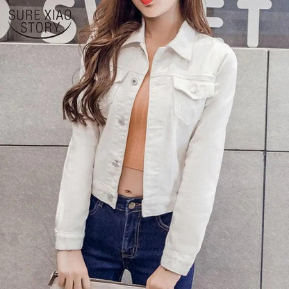 New Stunning Long Sleeve Winter Slim White Black Jeans Top For Women Solid Denim Jacket Women Short Overcoat For Ladies