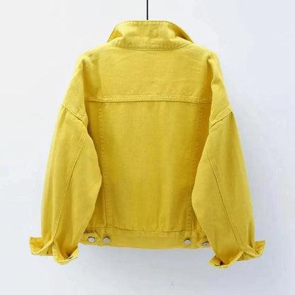 New Stunning Women's Plus Size Denim Jacket Spring Autumn Short Coat Pink Jean Jackets Casual Tops Purple Yellow White Loose Outerwear