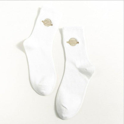 Combed Out Of Pure Cotton Socks Autumn Cute Japanese Harajuku Planet Magic Array Embroidery Long Socks Korean Style Kawaii Girls Socks For Men And Women