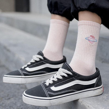 Combed Out Of Pure Cotton Socks Autumn Cute Japanese Harajuku Planet Magic Array Embroidery Long Socks Korean Style Kawaii Girls Socks For Men And Women