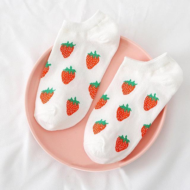 Solid Color Avocado Printed Socks Casual Joker Cotton Short Socks Ladies Fruit Print Concise College Style Breathable Cotton Short Socks For Men And Women