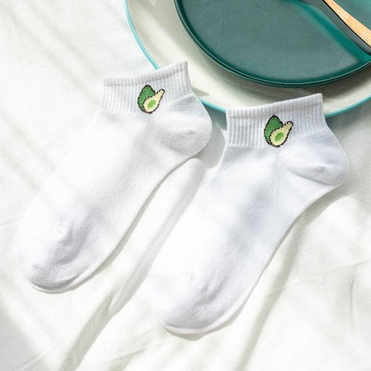 Solid Color Avocado Printed Socks Casual Joker Cotton Short Socks Ladies Fruit Print Concise College Style Breathable Cotton Short Socks For Men And Women