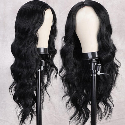 Long Body Wave Black Wig Synthetic Wigs for Black Women Middle Part Brown Red Pink Purple Cosplay Hair Wigs For Black Women Cosplay Wigs For Women