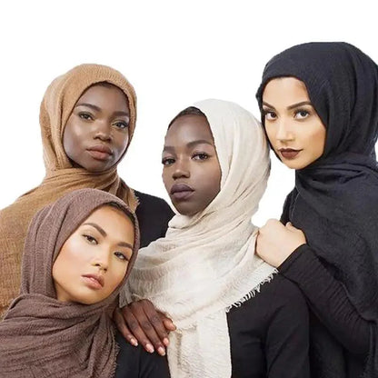 New Stylish Plain Scarf Women Muslim Crinkle Hijab Scarf Female Musulman Soft Cotton Headscarf Islamic Hijab Shawls And Wraps