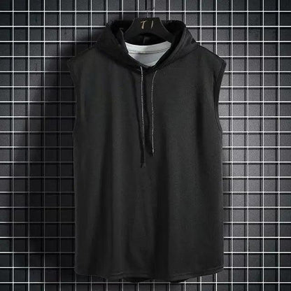 New Summer Men's Muscle Hoodie Vest Sleeveless Bodybuilding Gym Workout Fitness Shirt Summer Men's Running Vest Compression Tights Gym Tank Tops Quick Dry Sleeveless Sports Shirt Men Fitness Tanks
