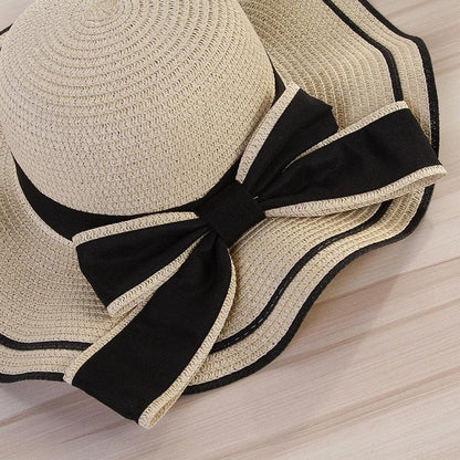 New Summer Women's Beach Hat Wide Side Female  Summer Women's Beach Hat Female Unique Luxury Bowknot Design Sun Hat Casual Hat Lady Classic Flat Straw Hat Women Fedora Hat Ideal Gift 54-58cm