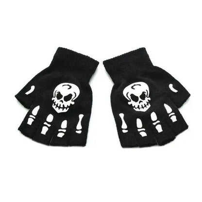 New TrendyHalf Finger Gloves Glow  Dark Fingerless Stretch Knitted Winter Mittens Men/Women's Skeleton Pattern Knit Gloves Fingerless Gloves
