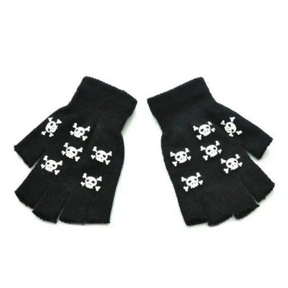 New TrendyHalf Finger Gloves Glow  Dark Fingerless Stretch Knitted Winter Mittens Men/Women's Skeleton Pattern Knit Gloves Fingerless Gloves