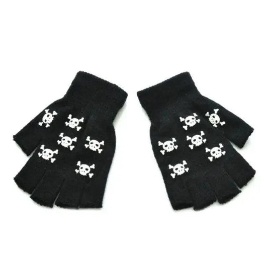 New TrendyHalf Finger Gloves Glow  Dark Fingerless Stretch Knitted Winter Mittens Men/Women's Skeleton Pattern Knit Gloves Fingerless Gloves