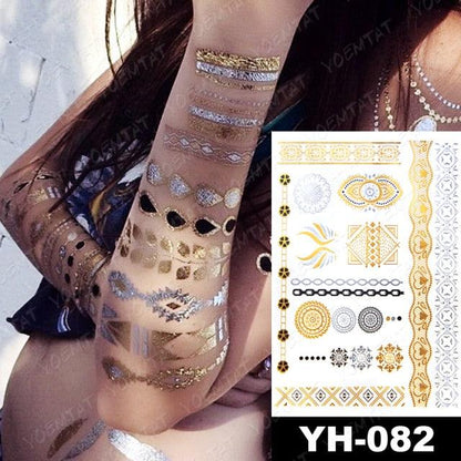 New Waterproof Temporary Tattoo Sticker Golden Silver Flower Jewelry Flash Fashion Different Design Tattoos For Womens