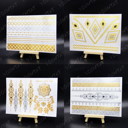 New Waterproof Temporary Tattoo Sticker Golden Silver Flower Jewelry Flash Fashion Different Design Tattoos For Womens