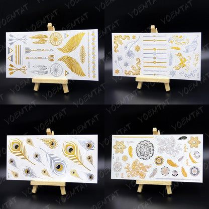 New Waterproof Temporary Tattoo Sticker Golden Silver Flower Jewelry Flash Fashion Different Design Tattoos For Womens