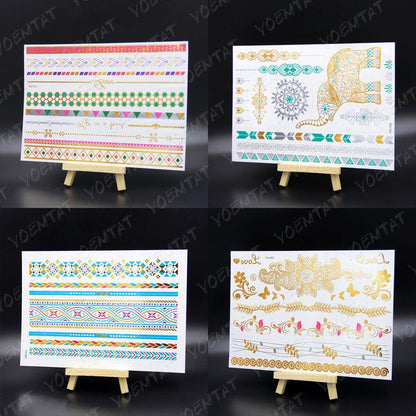 New Waterproof Temporary Tattoo Sticker Golden Silver Flower Jewelry Flash Fashion Different Design Tattoos For Womens