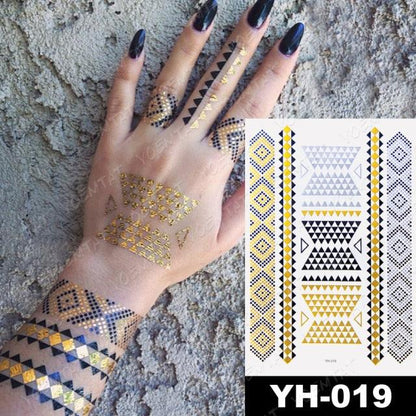New Waterproof Temporary Tattoo Sticker Golden Silver Flower Jewelry Flash Fashion Different Design Tattoos For Womens