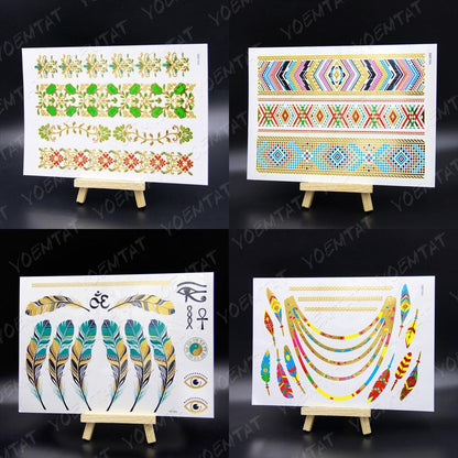 New Waterproof Temporary Tattoo Sticker Golden Silver Flower Jewelry Flash Fashion Different Design Tattoos For Womens