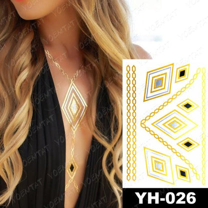 New Waterproof Temporary Tattoo Sticker Golden Silver Flower Jewelry Flash Fashion Different Design Tattoos For Womens