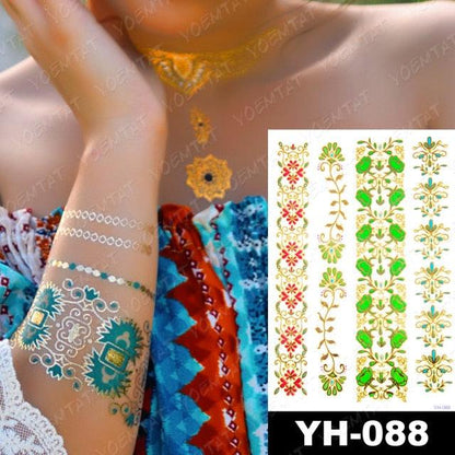 New Waterproof Temporary Tattoo Sticker Golden Silver Flower Jewelry Flash Fashion Different Design Tattoos For Womens