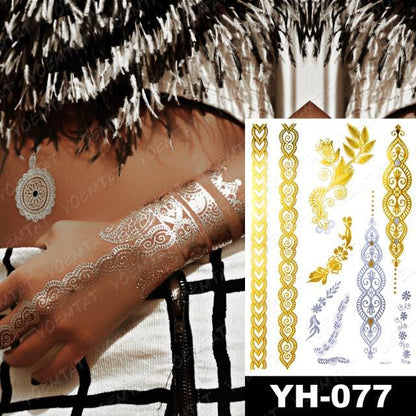 New Waterproof Temporary Tattoo Sticker Golden Silver Flower Jewelry Flash Fashion Different Design Tattoos For Womens