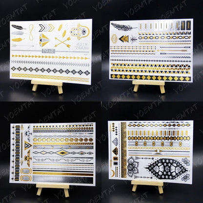 New Waterproof Temporary Tattoo Sticker Golden Silver Flower Jewelry Flash Fashion Different Design Tattoos For Womens