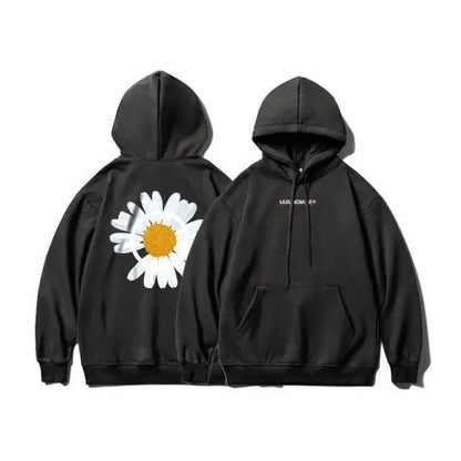 New Winter Loose Hooded Sweatshirts Men Thicken Warm Coat Hoodies Male Oversize Pullovers Sweatshirt Women Sunflower Printed Long Sleeve Pullover Sweatshirts Loose Drawstring Hoodie