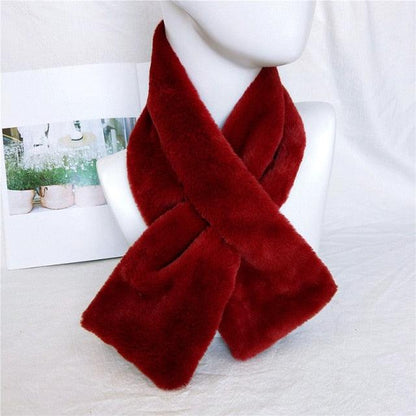 New Winter Solid Color Warm Thicken Soft Collar Scarf Faux Rabbit Fur Neckerchief Plush Warm Hot Scarfs Cross Collar Scarf Shawl Solid With Pearl Elegant For Women