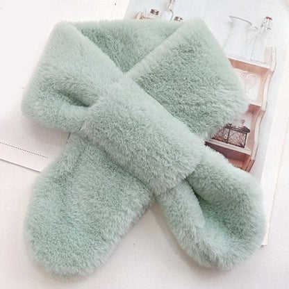 New Winter Solid Color Warm Thicken Soft Collar Scarf Faux Rabbit Fur Neckerchief Plush Warm Hot Scarfs Cross Collar Scarf Shawl Solid With Pearl Elegant For Women