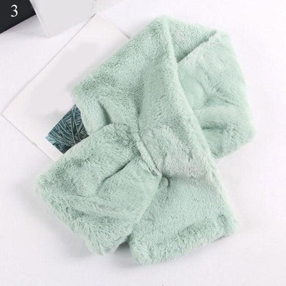 New Winter Solid Color Warm Thicken Soft Collar Scarf Faux Rabbit Fur Neckerchief Plush Warm Hot Scarfs Cross Collar Scarf Shawl Solid With Pearl Elegant For Women
