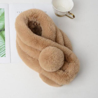 New Winter Solid Color Warm Thicken Soft Collar Scarf Faux Rabbit Fur Neckerchief Plush Warm Hot Scarfs Cross Collar Scarf Shawl Solid With Pearl Elegant For Women
