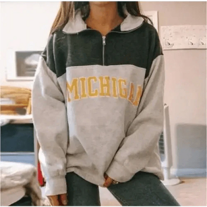 New Winter Women Sweatshirts Vintage Streetwear Letter Printed Hoodies Women Loose Sweatshirt Plus Fleece Keep Warm Men's Letters Embroidered Sleeve Quarter Fleece Vintage Pullover Sweatshirt