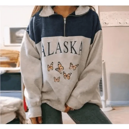 New Winter Women Sweatshirts Vintage Streetwear Letter Printed Hoodies Women Loose Sweatshirt Plus Fleece Keep Warm Men's Letters Embroidered Sleeve Quarter Fleece Vintage Pullover Sweatshirt