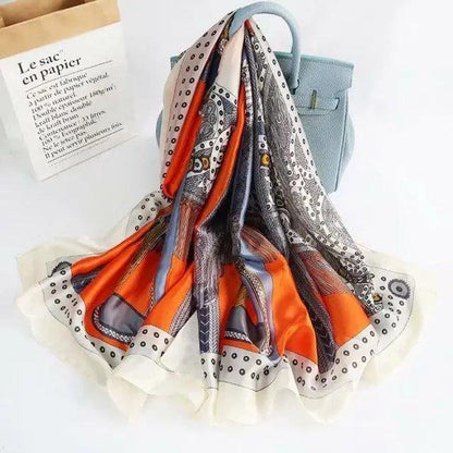 New Women Autumn Winter Fashion Silk Scarf Shawl Beach Headband Female Casual Wear Beach Friendly Spring Silk Scarf Flower Print Silk Scarves Shawls and Wraps Long Size Beach Stoles