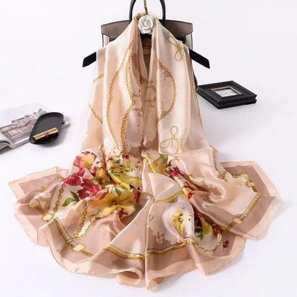 New Women Autumn Winter Fashion Silk Scarf Shawl Beach Headband Female Casual Wear Beach Friendly Spring Silk Scarf Flower Print Silk Scarves Shawls and Wraps Long Size Beach Stoles