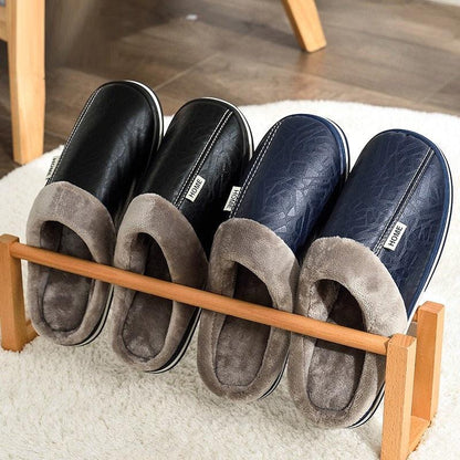 New Women Men Winter House Slippers PU Leather Cute Plush Slip On Fluffy Warm Casual Shoes  House Slippers Memory Foam Comfy Fuzzy Soft Slip On Indoor Slippers For Men