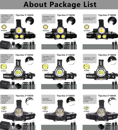 Newest  Waterproof XHP199 16-Core Super Bright Powerful Lantern Headlamp XHP110 LED USB  Flashlight XHP50 Headlight Rechargeable 18650 Zoom Torch Light